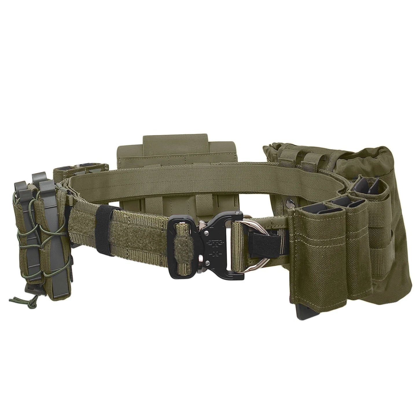 AQzxdc Airsoft Belt with Molle Waist Bag Set, Tactical Belt with 5.56/9mm Pouch, Medical Pouch, Folding Pouch