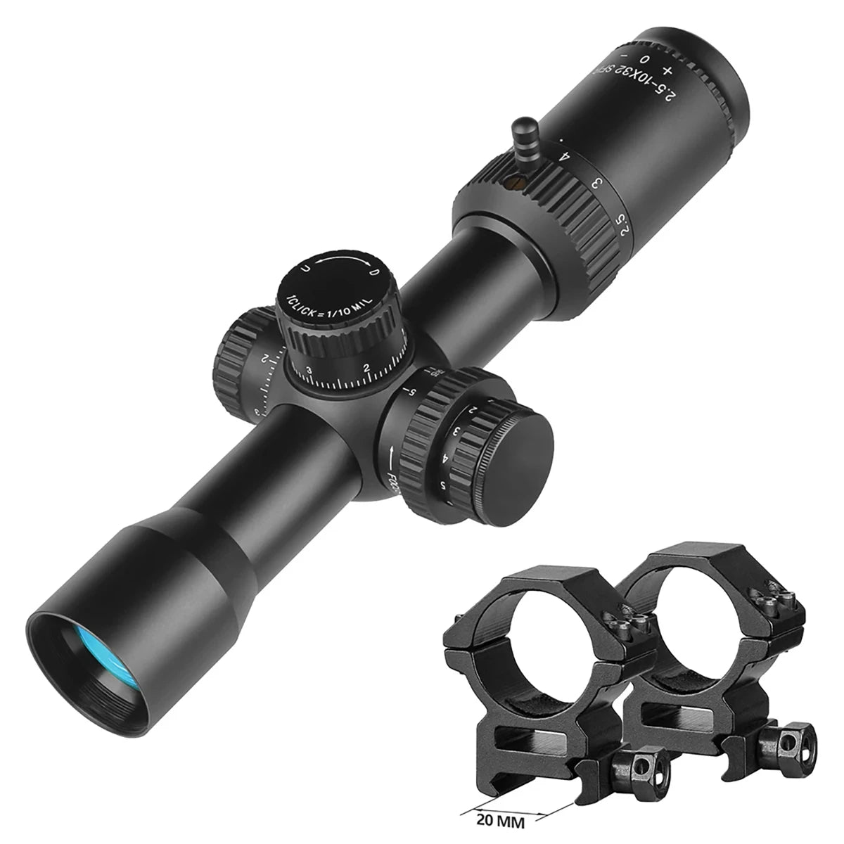 2.5-10X32 IR SF Compact Scope LPVO FMC 1/10 MIL Tactical Hunting Riflescope Lock Reset Sight Side Focus Illumina