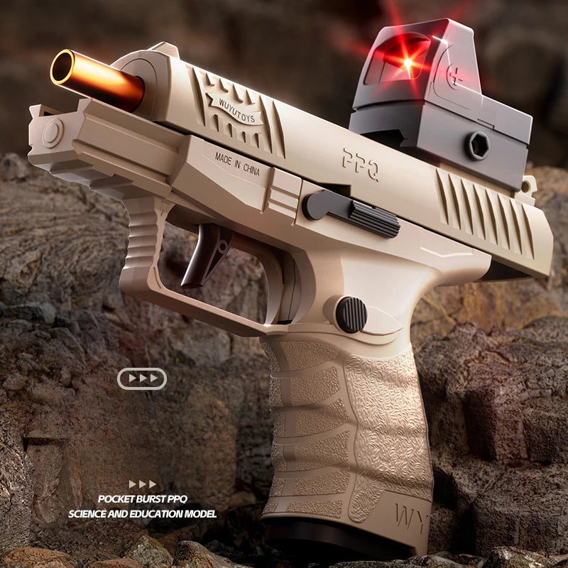 Small Black Toy Gun Mini PPQ Continuous Firing Shell Throwing Gun Model Soft Bullet Launcher BlowBack Airsoft Pistol for Kids