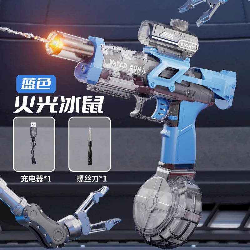 Cross-border fire ice rat electric high-pressure water gun large-capacity long-range light gun linkage breaching Wear a fire hat