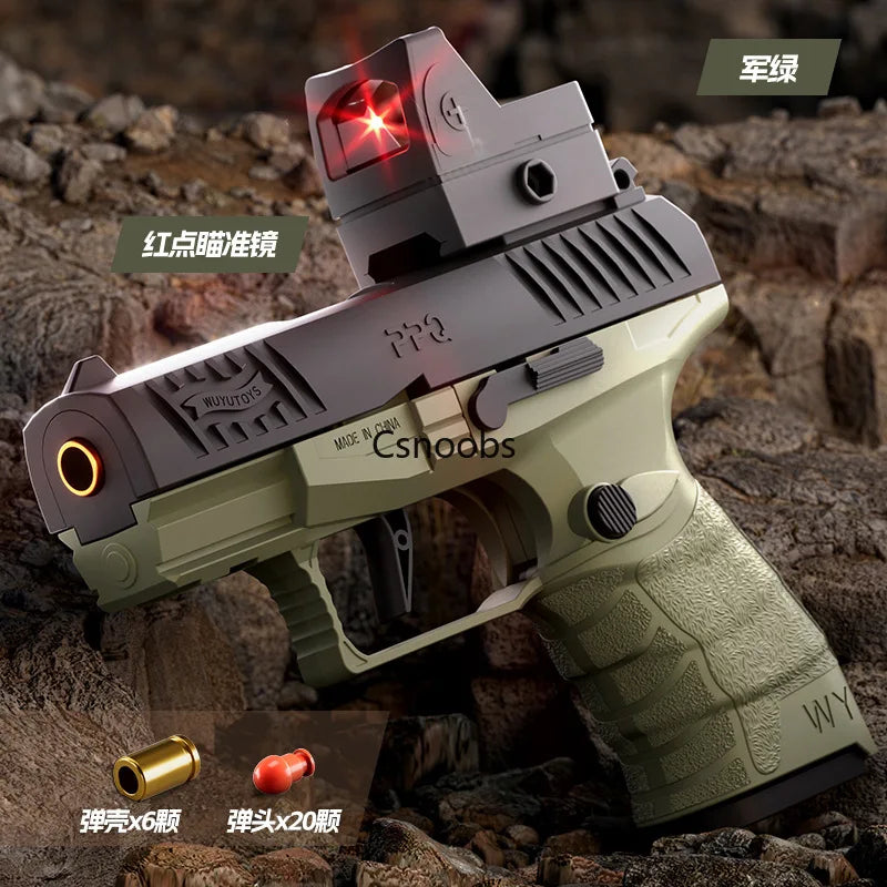 Small Black Toy Gun Mini PPQ Continuous Firing Shell Throwing Gun Model Soft Bullet Launcher BlowBack Airsoft Pistol for Kids