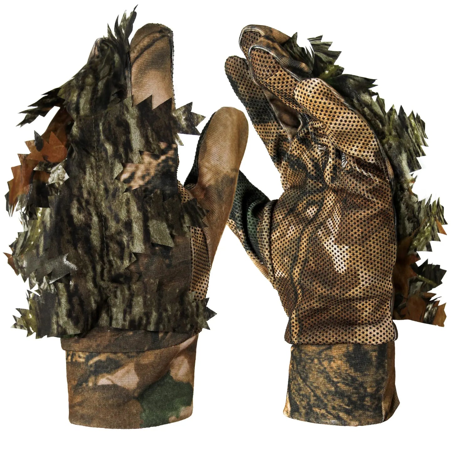 AQzxdc 3D Leafy Camo Hunting Gloves, Anti-Slip Full Finger Woodland Camouflage Tactical Lightweight Gloves for Turkey Hunting