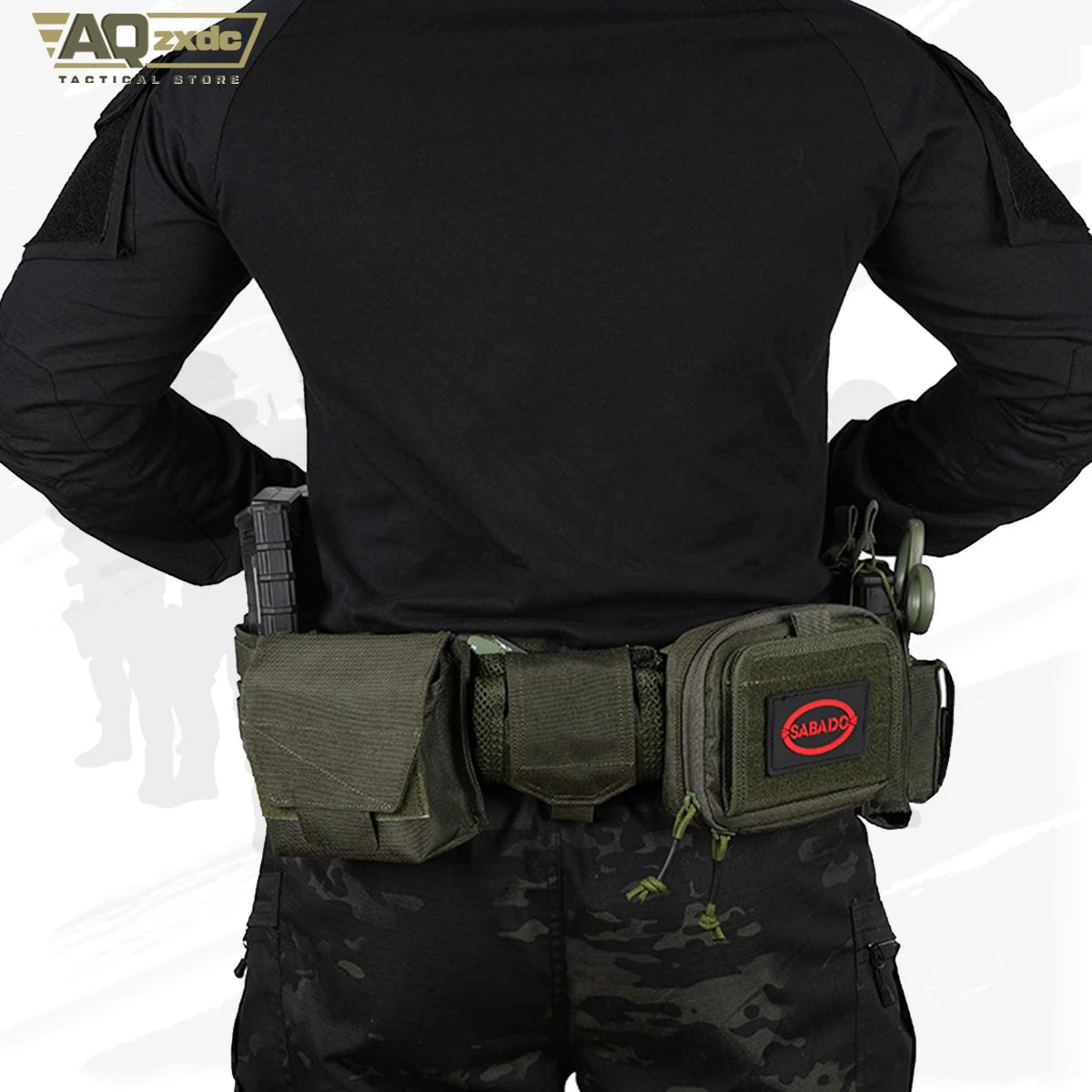 Tactical Assault Belt Set, Detachable Multifunctional 7-Piece Set with Double Magazine Pouch, Map Map, Sundry Bag & Glove Hook