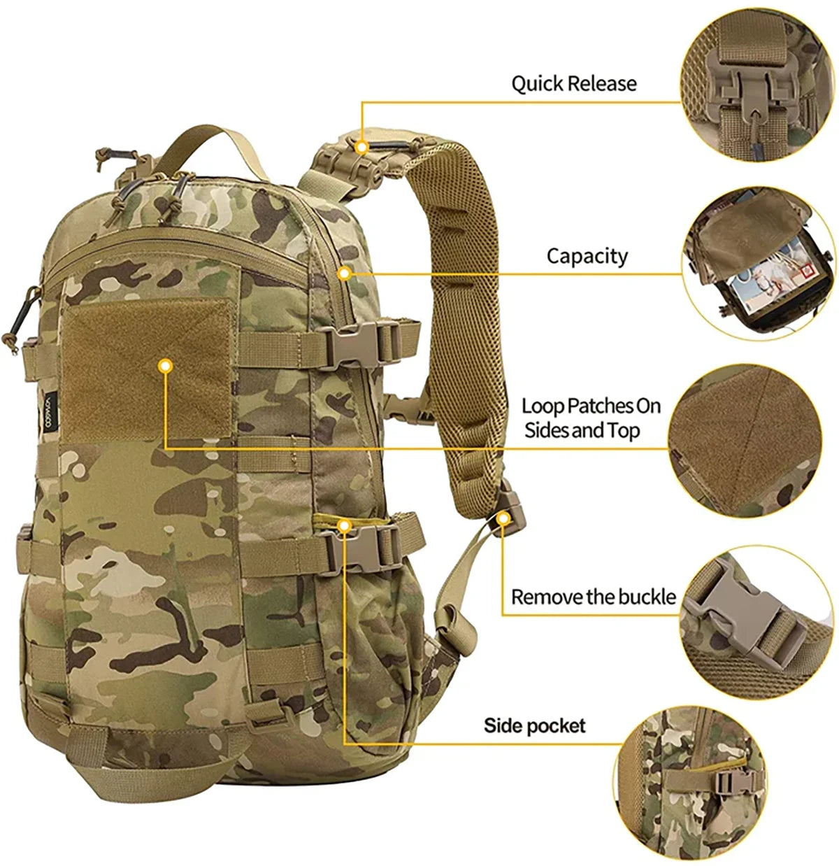 AQzxdc PTG Large Tactical Backpacks 20L Molle Assault Rucksack Waterproof Outdoor Hiking Camping Mountaineering Backpacks