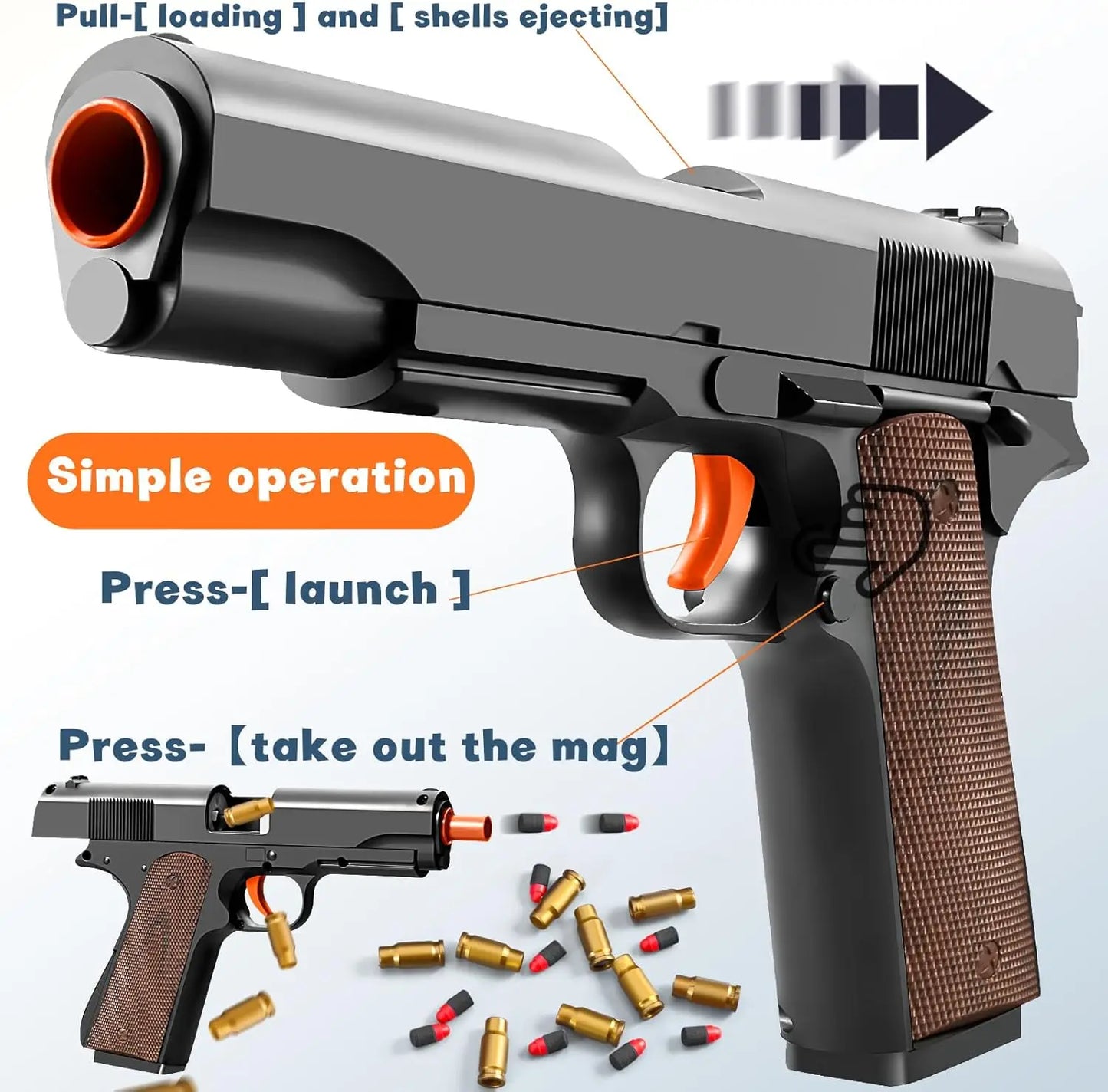 Black Toy Gun M1911 Shell Ejecting Pistol G17 Airsoft Empty Hanging Soft Bullet CS Weapon for Boys Gift
