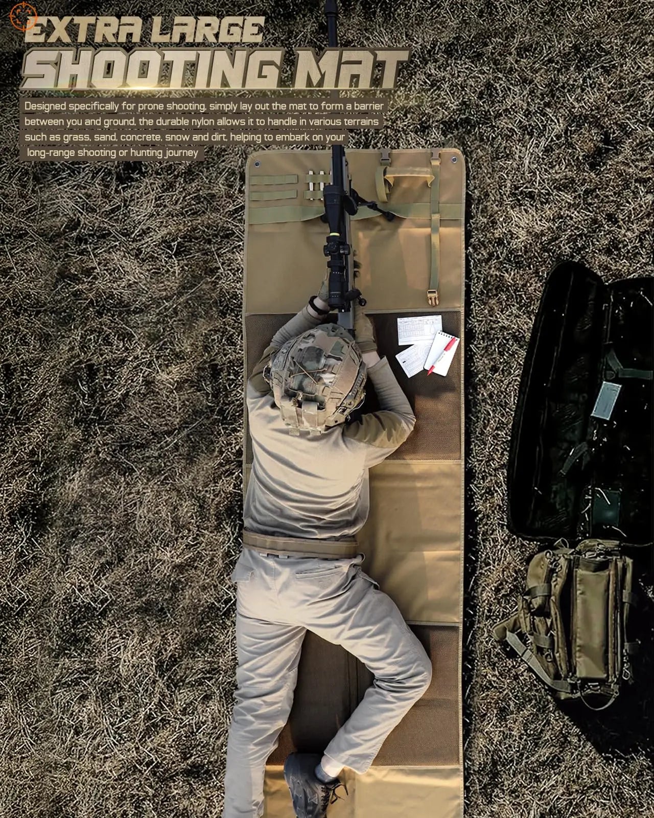 Shooting Mat Prone Tactical Shooting Pad Folded Shooter Blanket with Bipod Holder, for Hunting Outdoor Training Competition