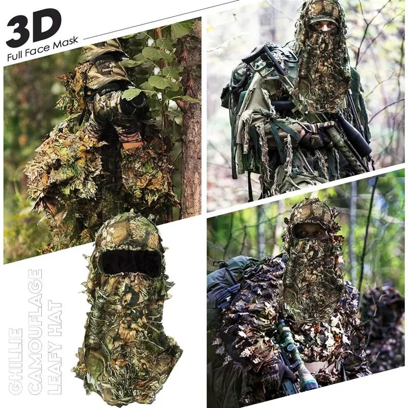 Ghillie Camouflage 3D Leafy Full Face Mask Camo Hunting Gloves, Camo Hunter Hunting Accessories for Hunting Tactical Camouflage