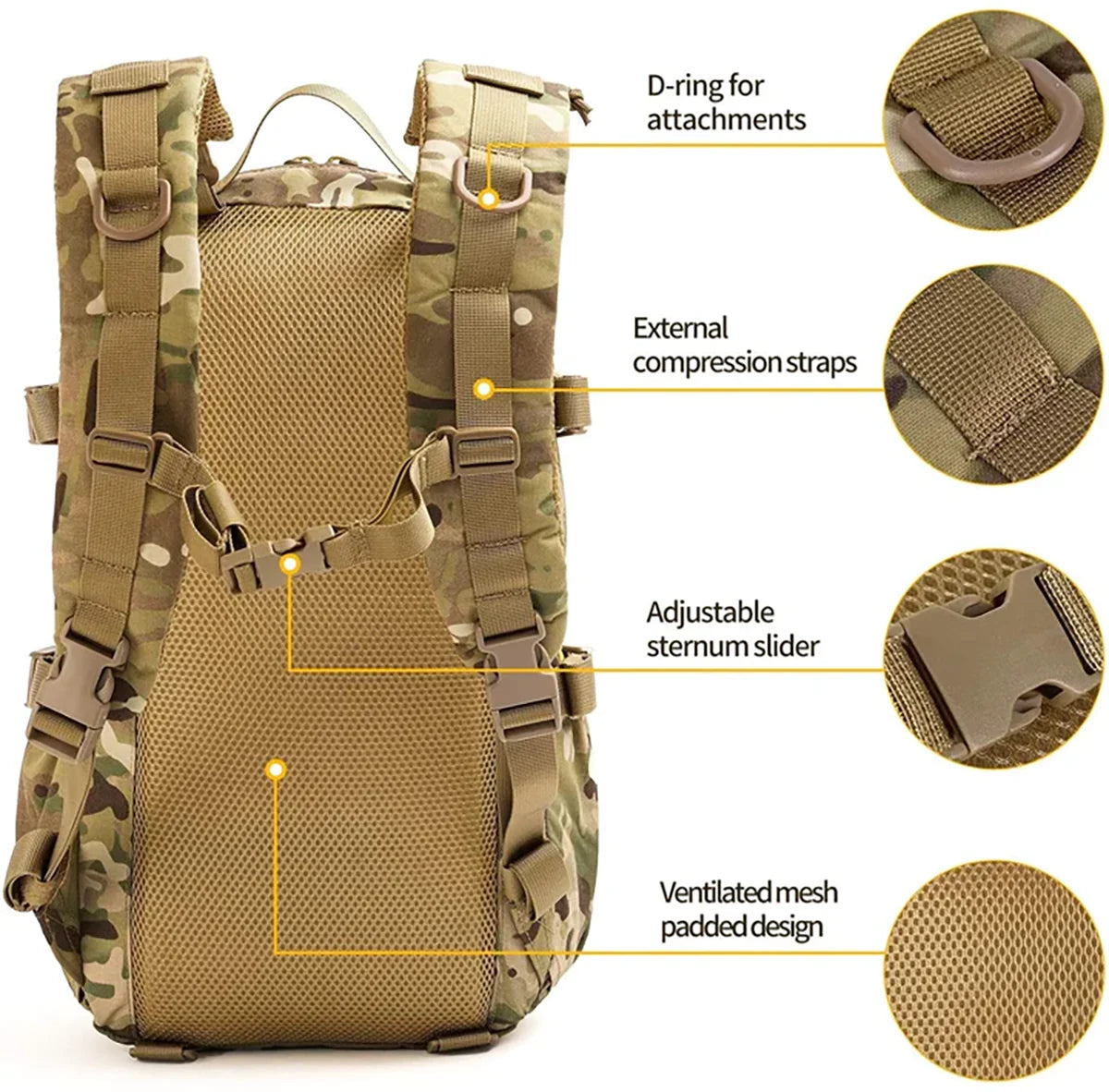 AQzxdc PTG Large Tactical Backpacks 20L Molle Assault Rucksack Waterproof Outdoor Hiking Camping Mountaineering Backpacks