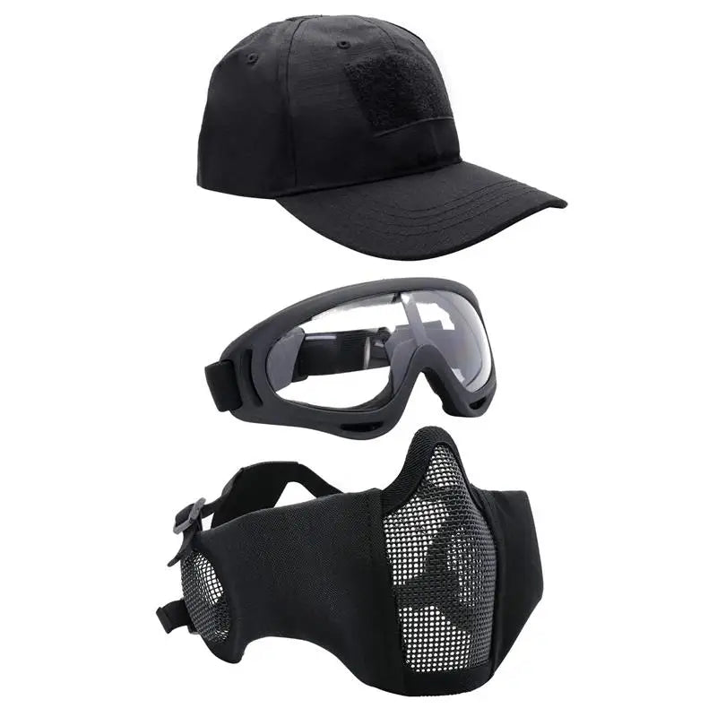 AQzxdc Airsoft Mask with Goggles Foldable Half Face Airsoft Mesh Mask with Ear Protection for Paintball Shooting Cosplay CS Game