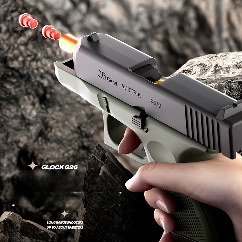 Mini G26 Toy Gun Empty Hanging Shell Ejecting Soft Bullet Blaster Toy Black Pistol for Kids Boys Girls Gift