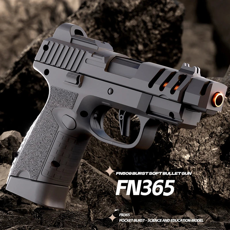 Auto Mini FN365 Black Toy GunContinuous Firing Shell Throwing Gun Model Soft Bullet Launcher BlowBack Airsoft Pistol for Kids