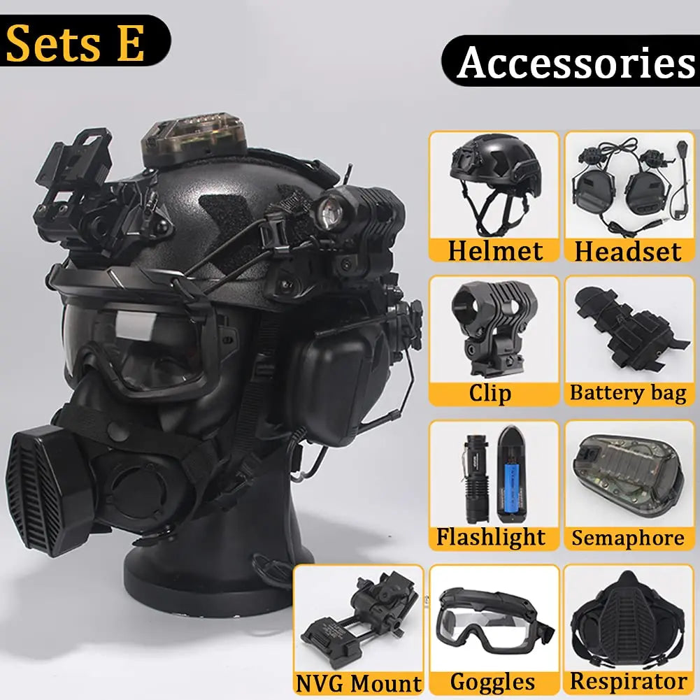AQ Heavy-Duty Tactical Helmet Set, with Paintball Mask & Telescope Model & Soundproof Headphones, Aluminum Alloy L4G24 NVG Mount