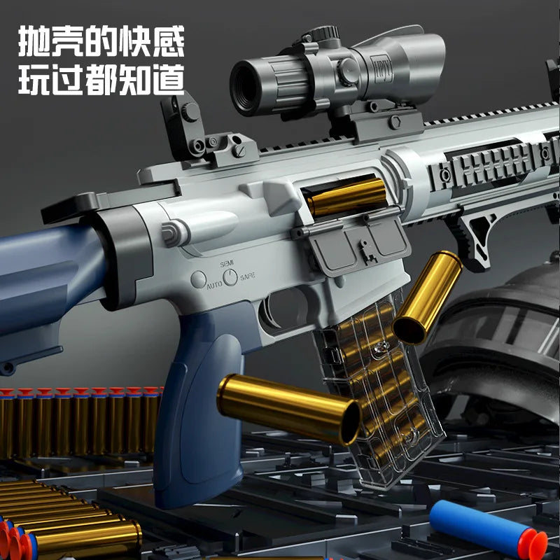 Children's M416 shell throwing soft bullet gun can fire toy gun, boys' outdoor chicken eating submachine gun model