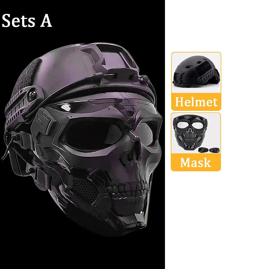 Tactical Fast Helmet Sets, with Full Protect Face Skull Mask, and Flashlight,NVG Mount Game Kit for Airsoft, BBS CQB Skirmishes