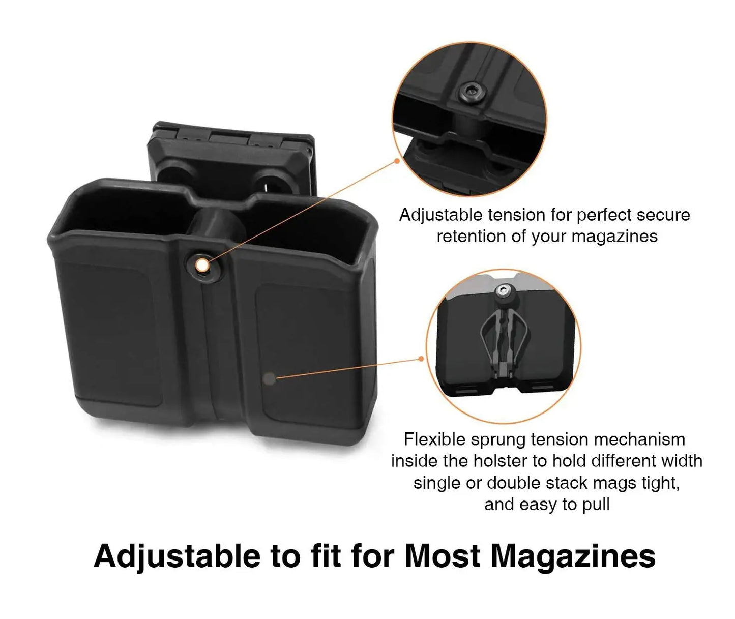 AQzxdc Universal Double Magazine Pouch, OWB 9mm .40 Double Stack Mag Holder Dual Stack Adjustable Retention Pistol Mags Holster