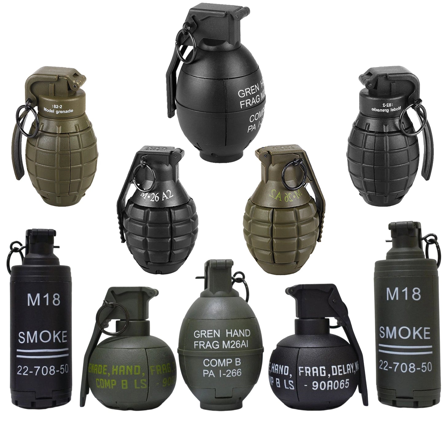 2 Pcs Tactical Grenade Model Toy, M67 Burst Grenade, Military Smoke Grenade Model, for Airsoft Paintball Hunting CS War Game