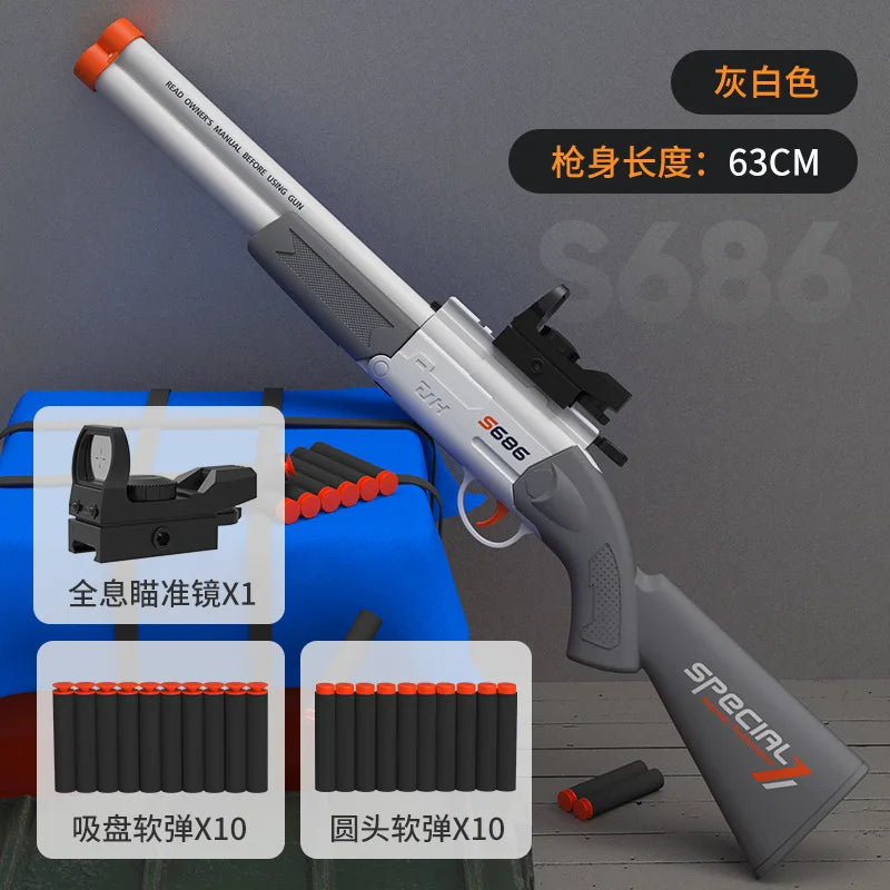 S686 Double Barreled Rifle Long Toy Gun Airsoft Launcher Dual Soft Bullets Outdoor Sports Game Shot Gun Weapon for Kids Gift