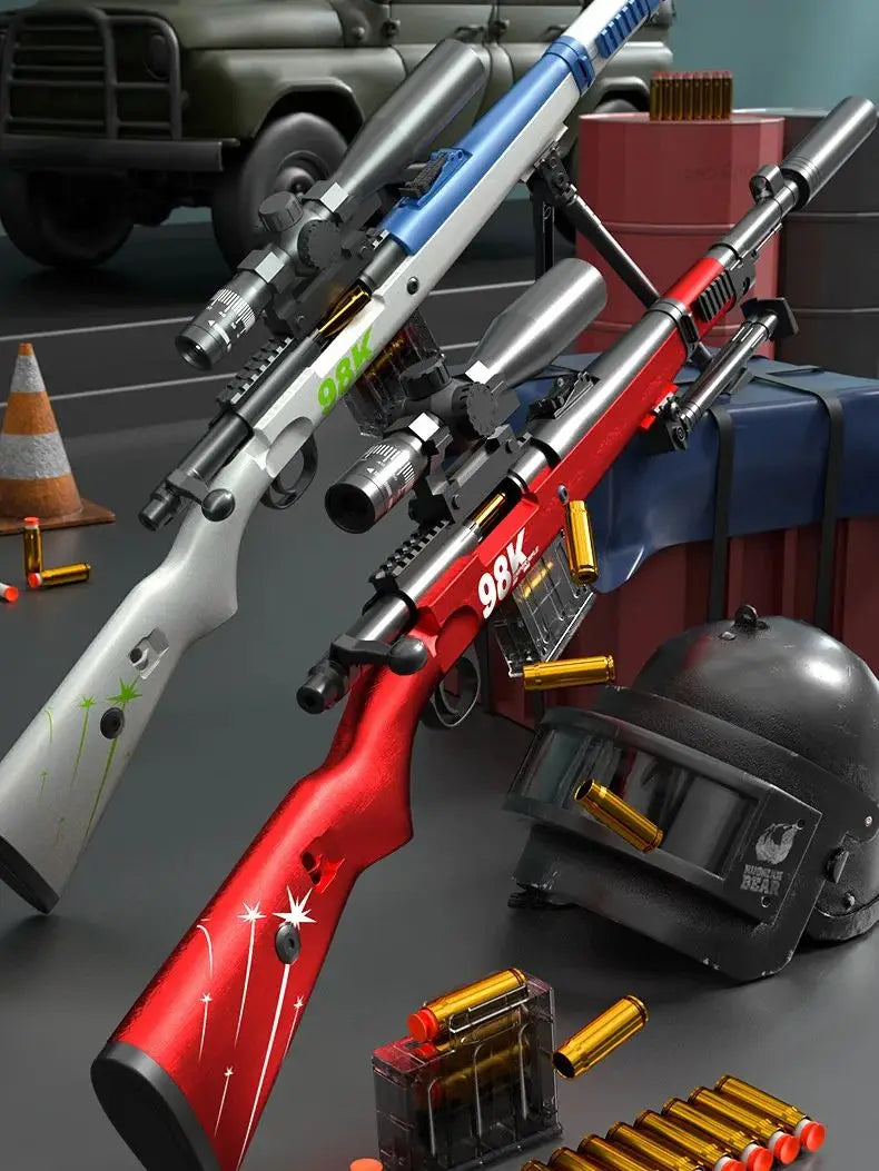 Uploaded projectile throwing shell AWM soft bullet gun can fire sniper rifle, boys' outdoor battle toy gun 98K pull up chamber