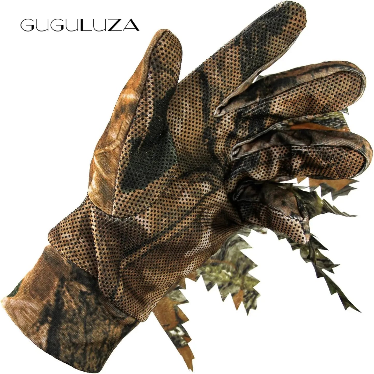 AQzxdc 3D Leafy Camo Hunting Gloves, Anti-Slip Full Finger Woodland Camouflage Tactical Lightweight Gloves for Turkey Hunting