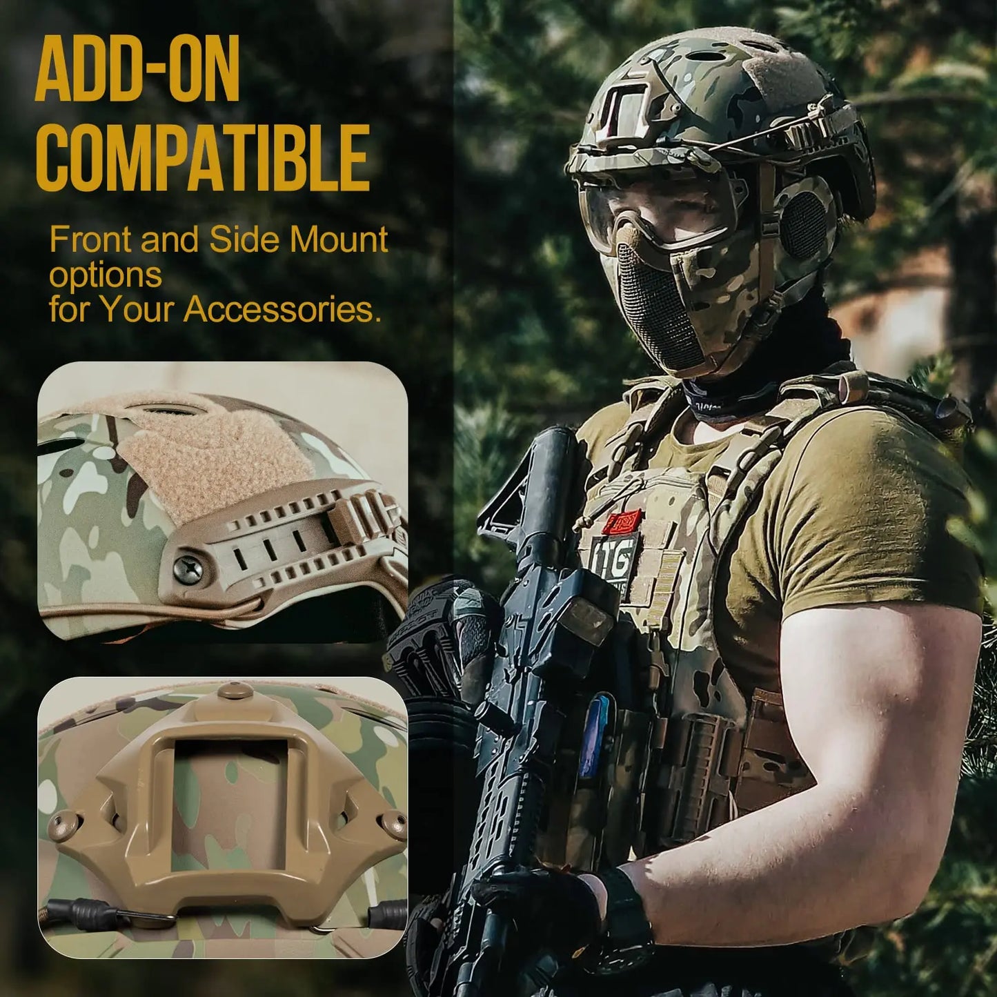 Airsoft Fast Helmet - Full Face Protective Tactical Helmet With Foldable Ear Protection Mask And Goggles for Airsoft Paintball