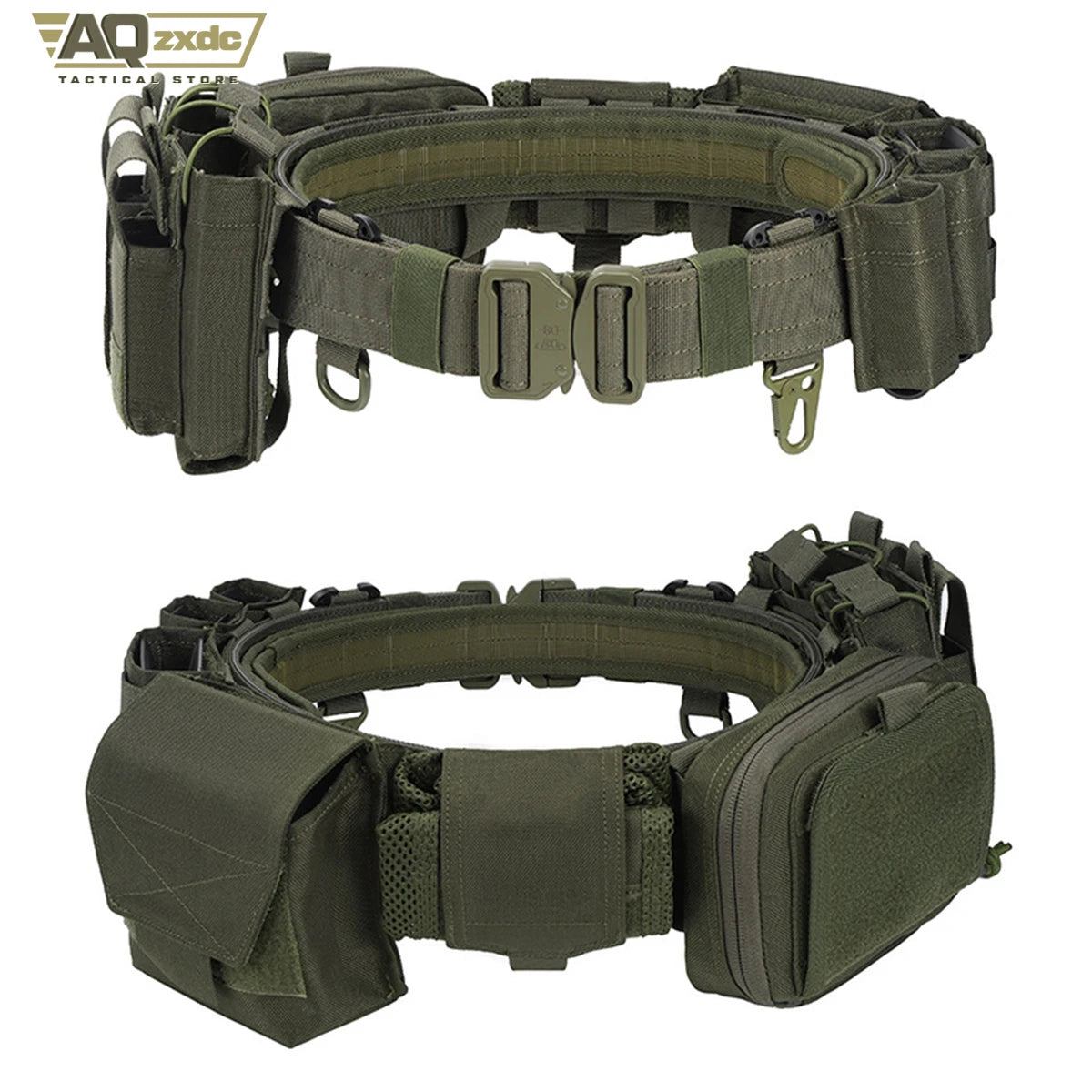Tactical Assault Belt Set, Detachable Multifunctional 7-Piece Set with Double Magazine Pouch, Map Map, Sundry Bag & Glove Hook