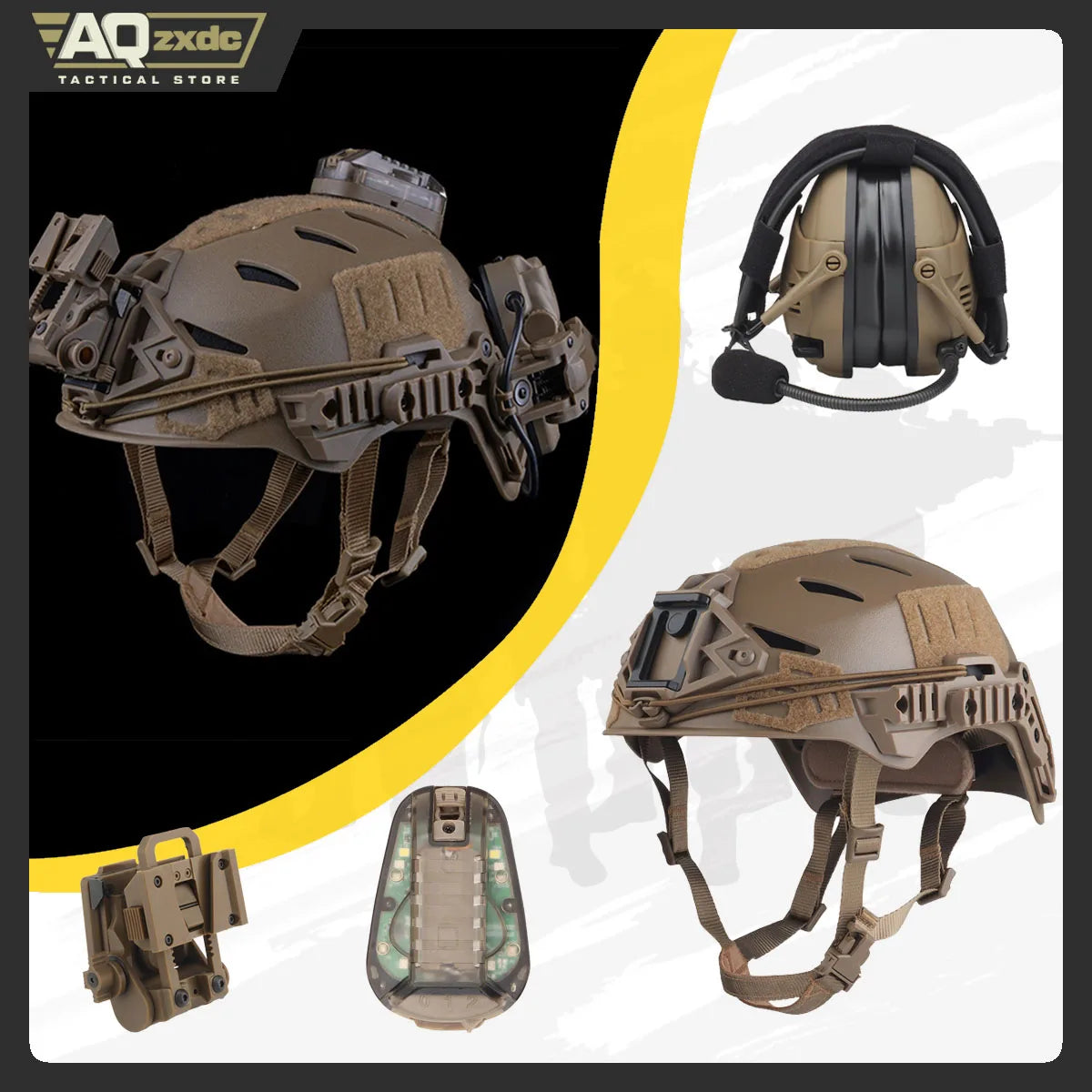 Windy Airsoft Helmet Set with Noise Cancelling Bluetooth Headset & G24 NVG Bracket & NVG Model & Signal Marker Light for Hunting