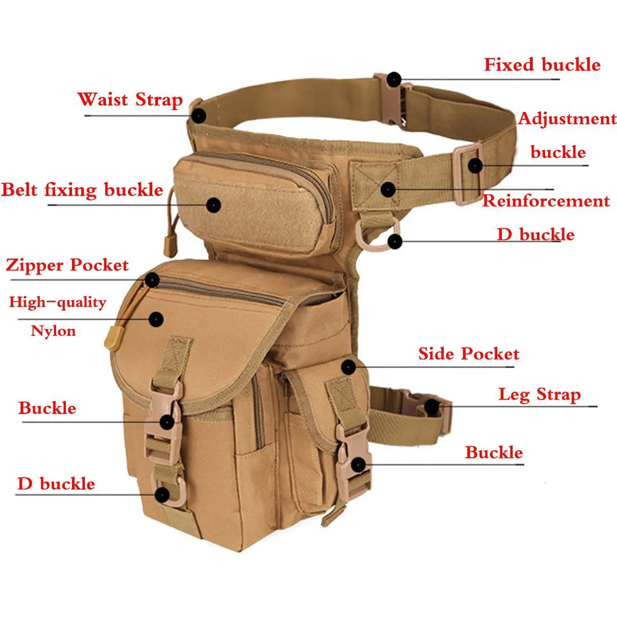 AQzxdc Multi-Purpose Hiking Waist Fanny Pack Tactical Military Drop Leg Bag Running Backpack Outdoors Cycling Pouch Shoulder Bag