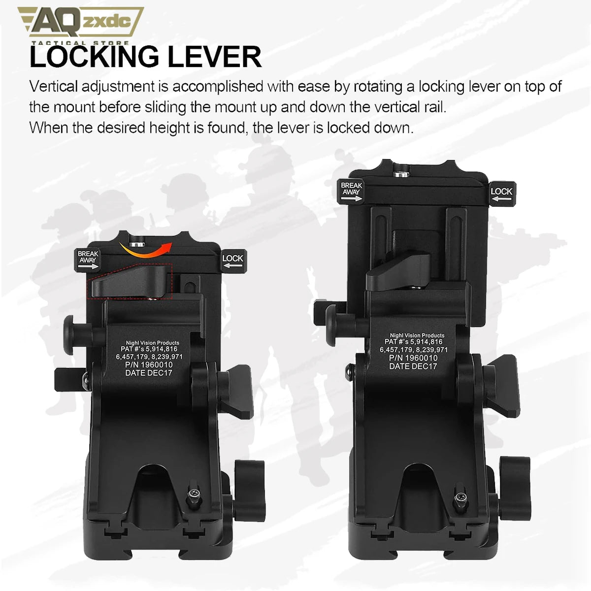 AQzxdc Tactical PVS 14 J Arm Night Vision Goggles NVG Mount Metal Helmet Mount Rhino Mount Compatible with All Models of PVS14