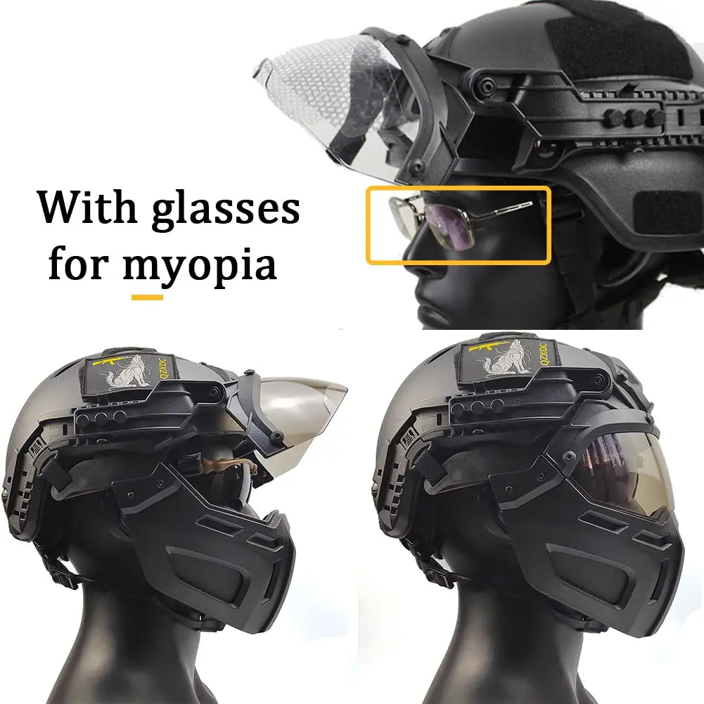 Airsoft Helmet with Goggles And Visor Set, Full-Wrap Military Paintball Protection Set, Visor 90°Adjustable, for Outdoor Hunting