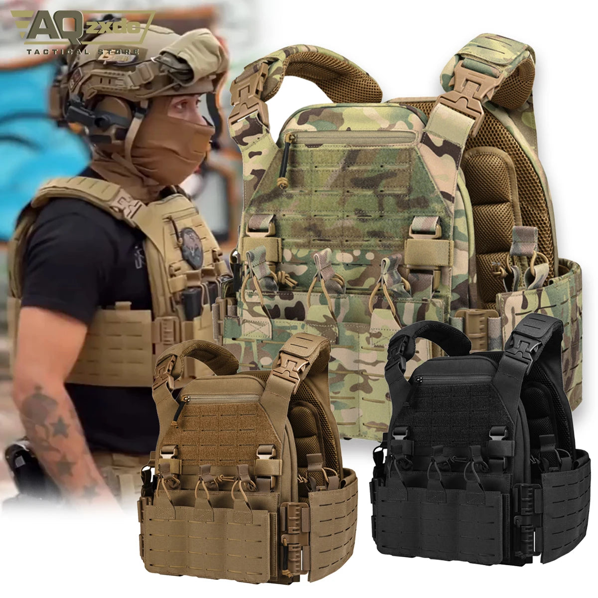 Tactical GBRS LBT V2 Lightweight Tactical Plate Carrier with Molle Quick Release Protective Vest for Outdoor Paintball Game