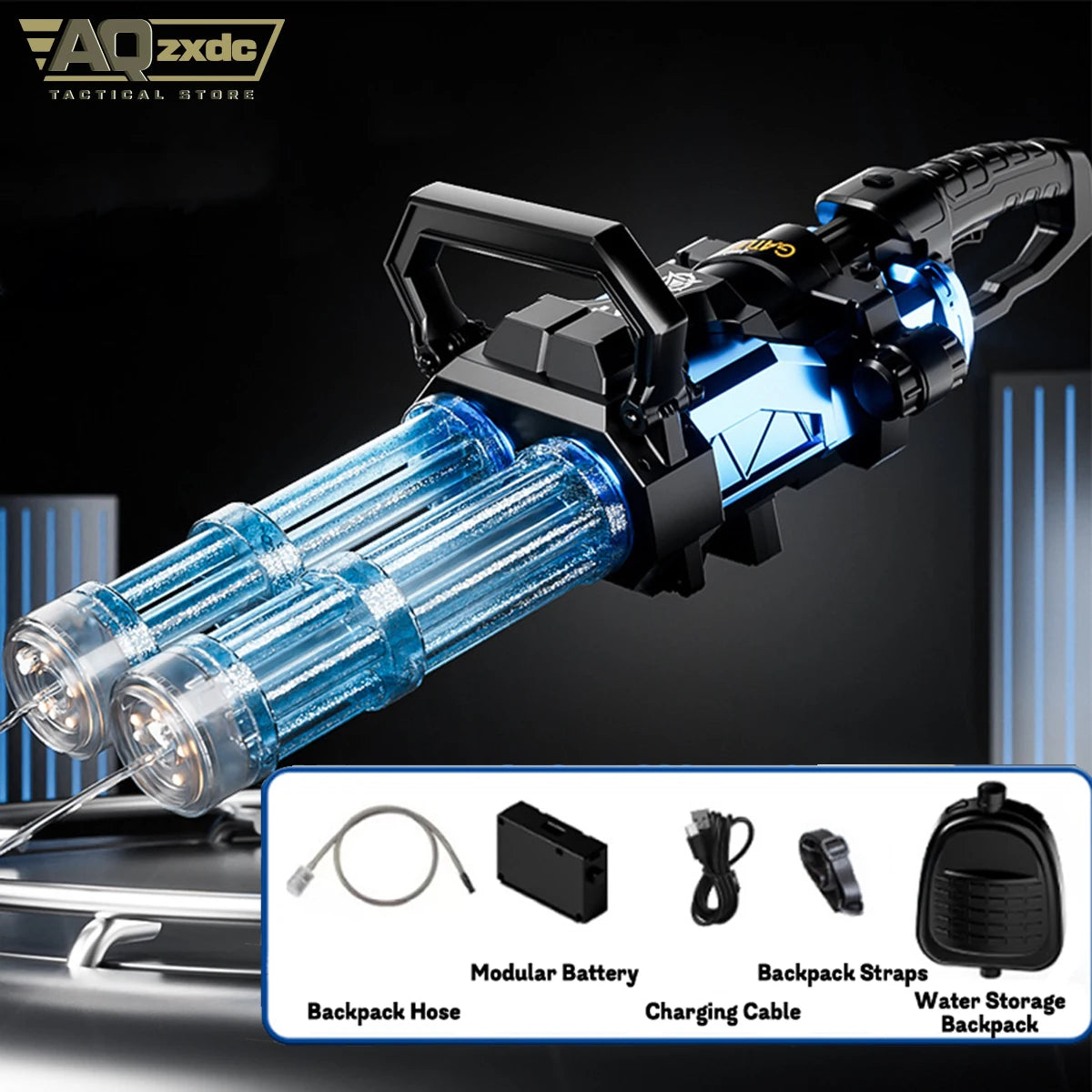Summer Outdoor Electric Burst Water Bomb Gun Simulates flame and automatically and glows with water storage backpack Gatling Toy