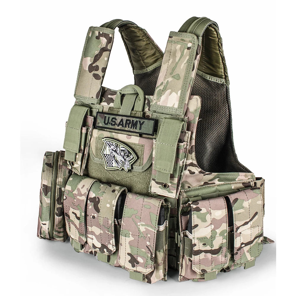 AQzxdc Outdoor Tactical Vest Molle Training Chalecos Tactico Combat Camouflage Plate Carrier Vest for Airsoft Paintball War Game