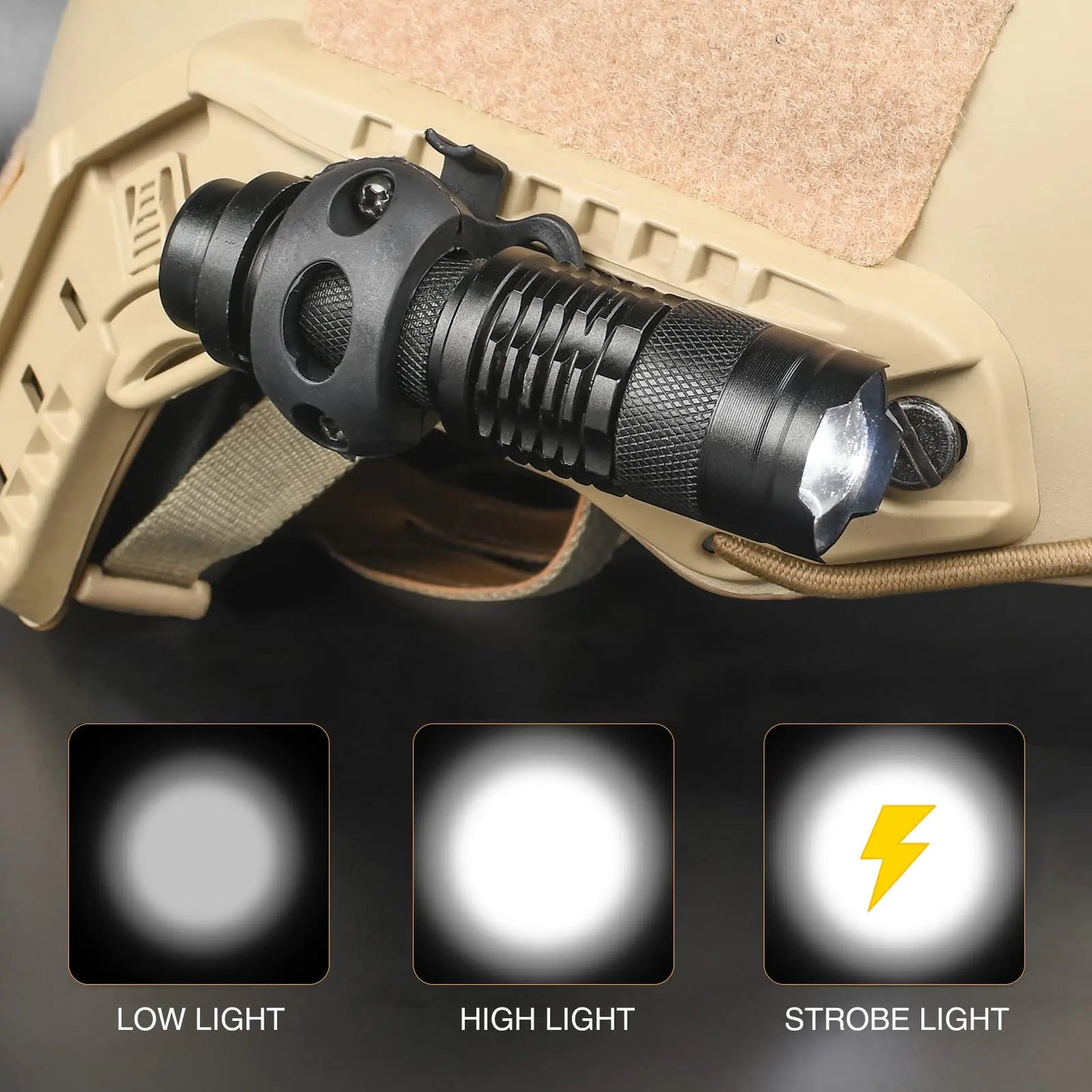 AQzxdc Military Helmet Light, Mini Clampable Tactical Flashlight with, Compact Helmet Mounted LED with Fast Helmet Clip Rail