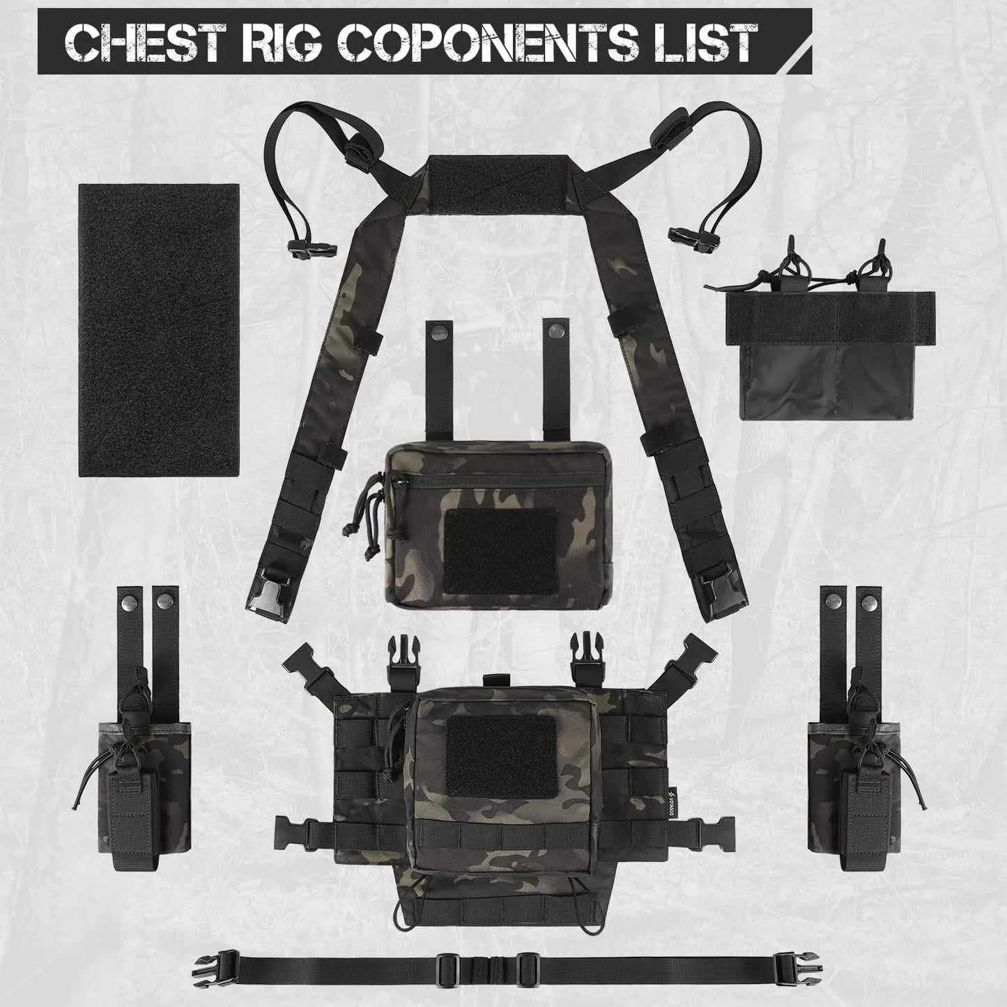 AQzxdc Tactical Chest Rig, Adjustable & Detachable Molle Micro Chest Rigs, with 5.56/7.62 Magazine Pouch, Pistol Pouch for CS