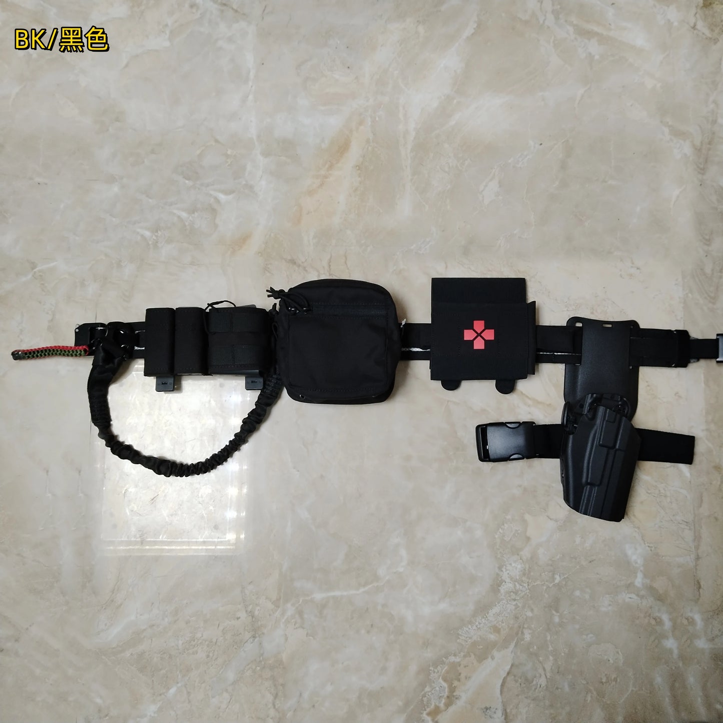 Tactical Military Belt Set With Right Hand Universal Holster & Quick Medical Kit & Small Sundries Bag & Triple Mag Bag & Gun Rop