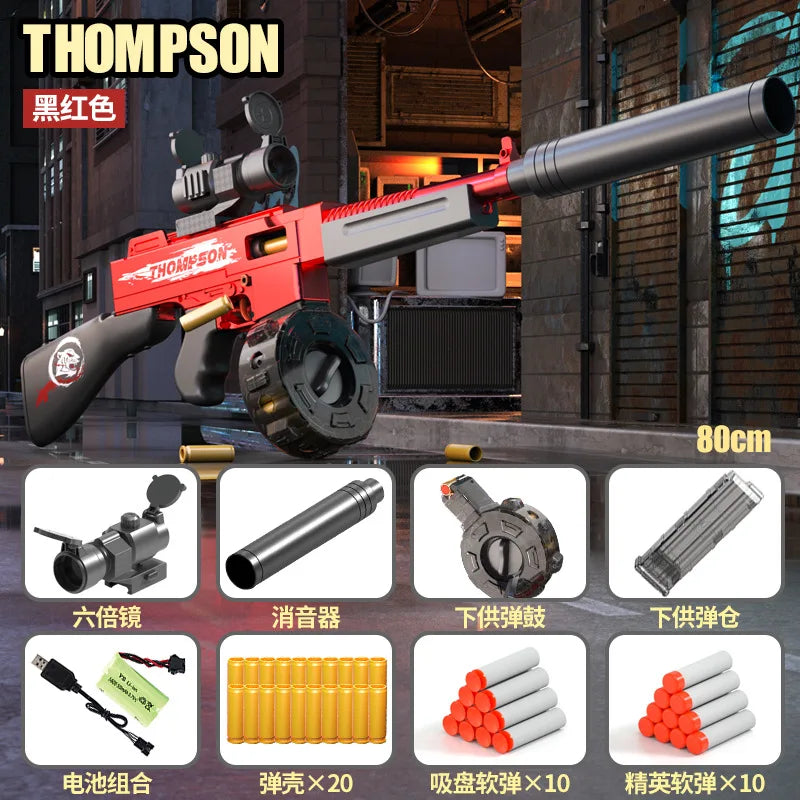Hand-in-one shell throwing soft bullet gun Thomson submachine gun can fire toy gun model boys eat chicken fight