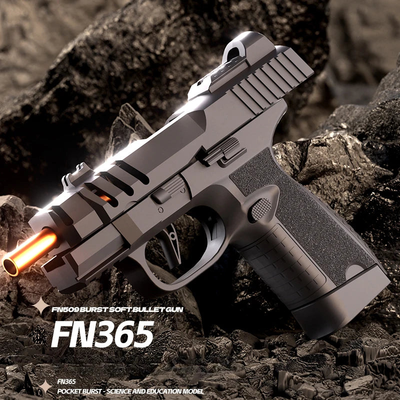 Auto Mini FN365 Black Toy GunContinuous Firing Shell Throwing Gun Model Soft Bullet Launcher BlowBack Airsoft Pistol for Kids