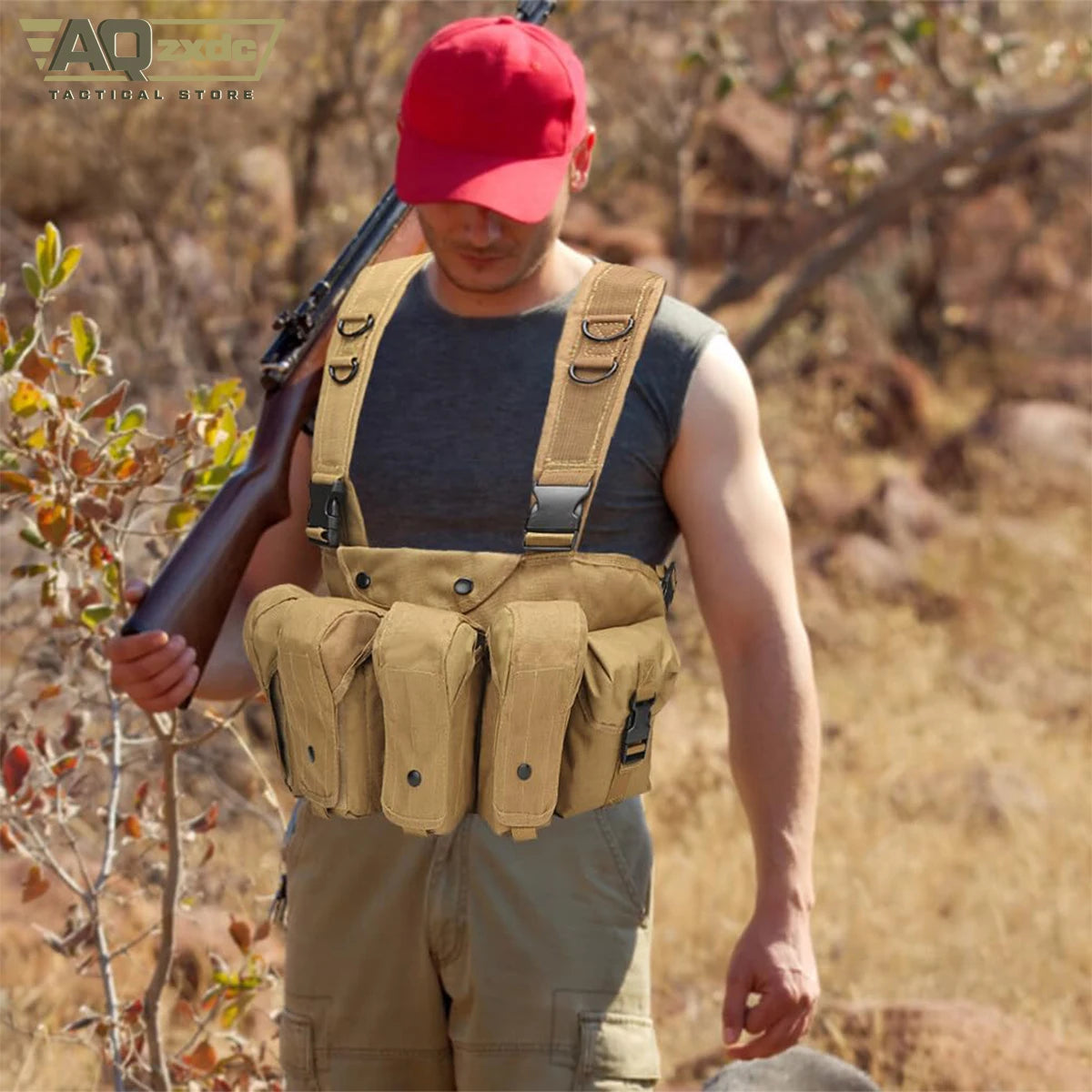 AQzxdc Outdoor Tactical Vest Lightweight Quick Release Combat Training Tactical Chest Hanger Tactical Magazine Bag for Hunting