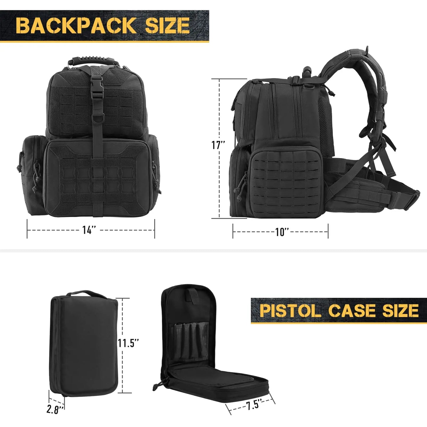 AQzxdc Tactical Range Backpack, Gun Bag for Handguns and Ammo, 3 Pistol Carrying Cases for Hunting Shooting Airsoft CS War Game