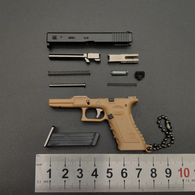 1:3 G17 Miniature Pistol Model With Holster Metal Toy Gun Detachable DIY Semi-alloy Keychain Pendant Ornaments Children's Toy