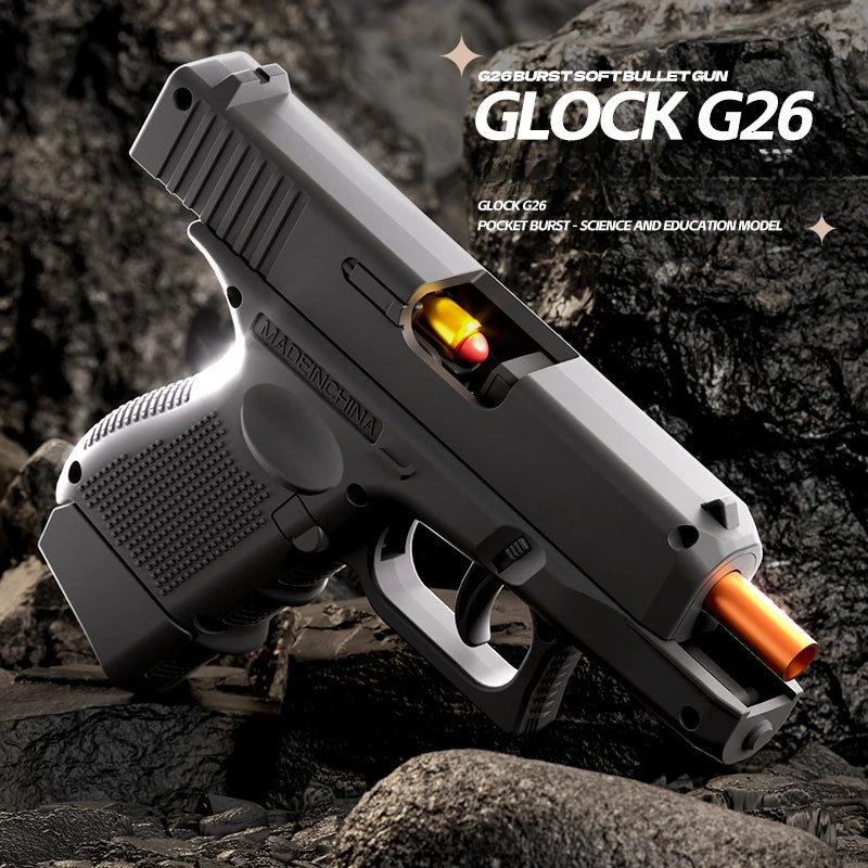 Mini G26 Toy Gun Empty Hanging Shell Ejecting Soft Bullet Blaster Toy Black Pistol for Kids Boys Girls Gift