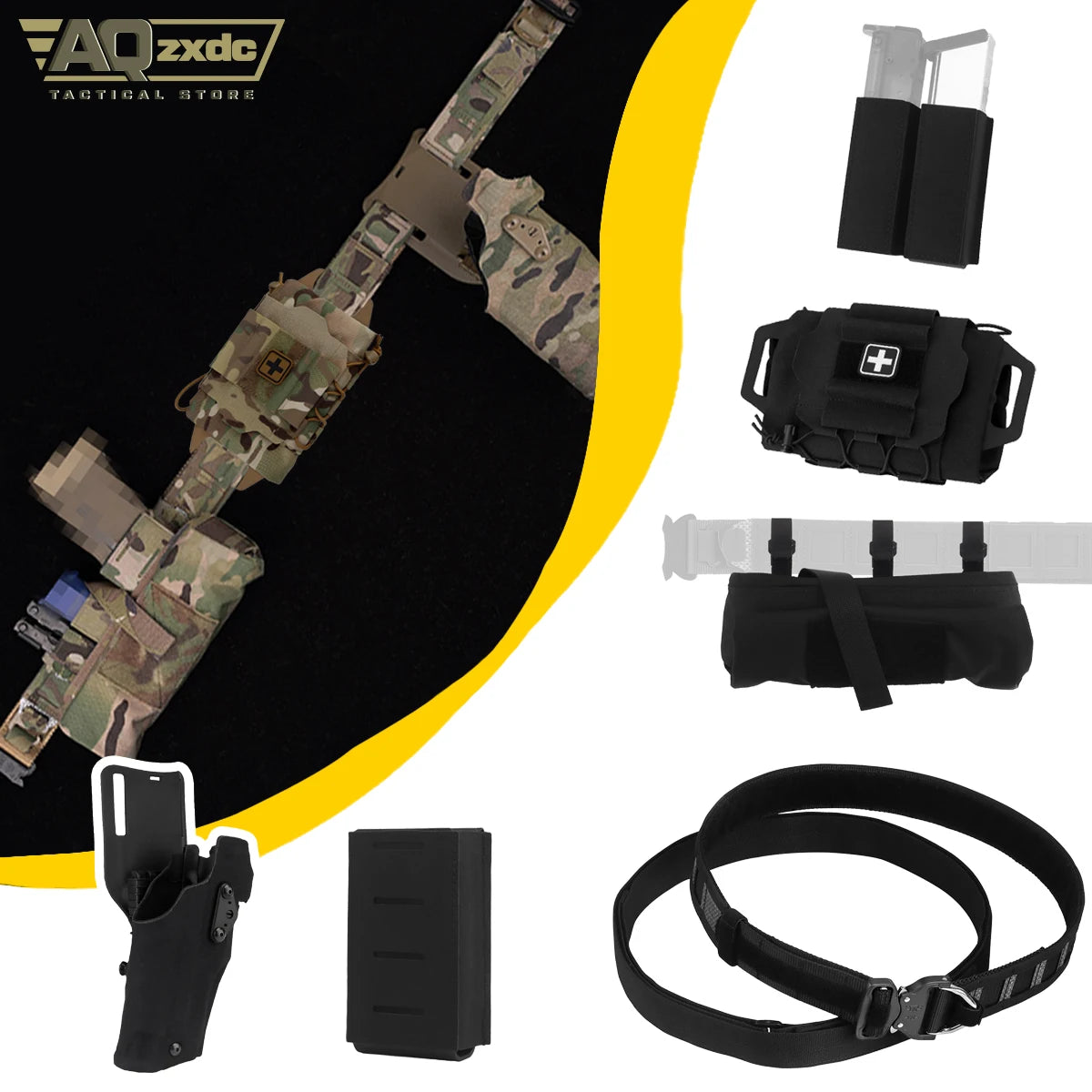 Airsoft Battle Belt Set-with G17 ALS Quick Release Holster & PHC MK2 Mag Bag& PHC Sundry Recovery Bag & ReFlexIFAK First Aid Kit