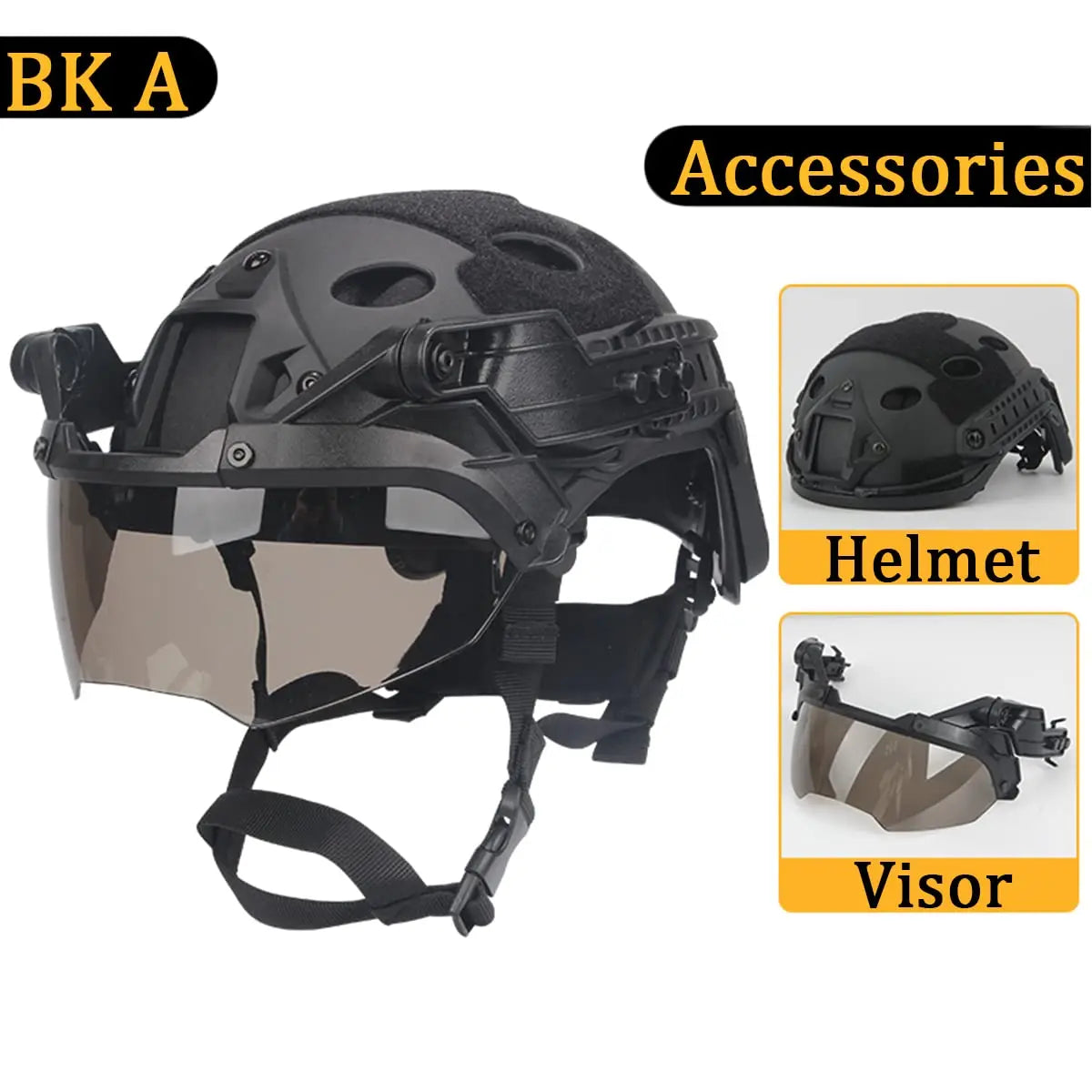 AQzxdc Paintball Game Helmet Set with Visor Flashlight Flashing Light Helmet Cover Set for Airsoft Shooting War Games Movie Prop