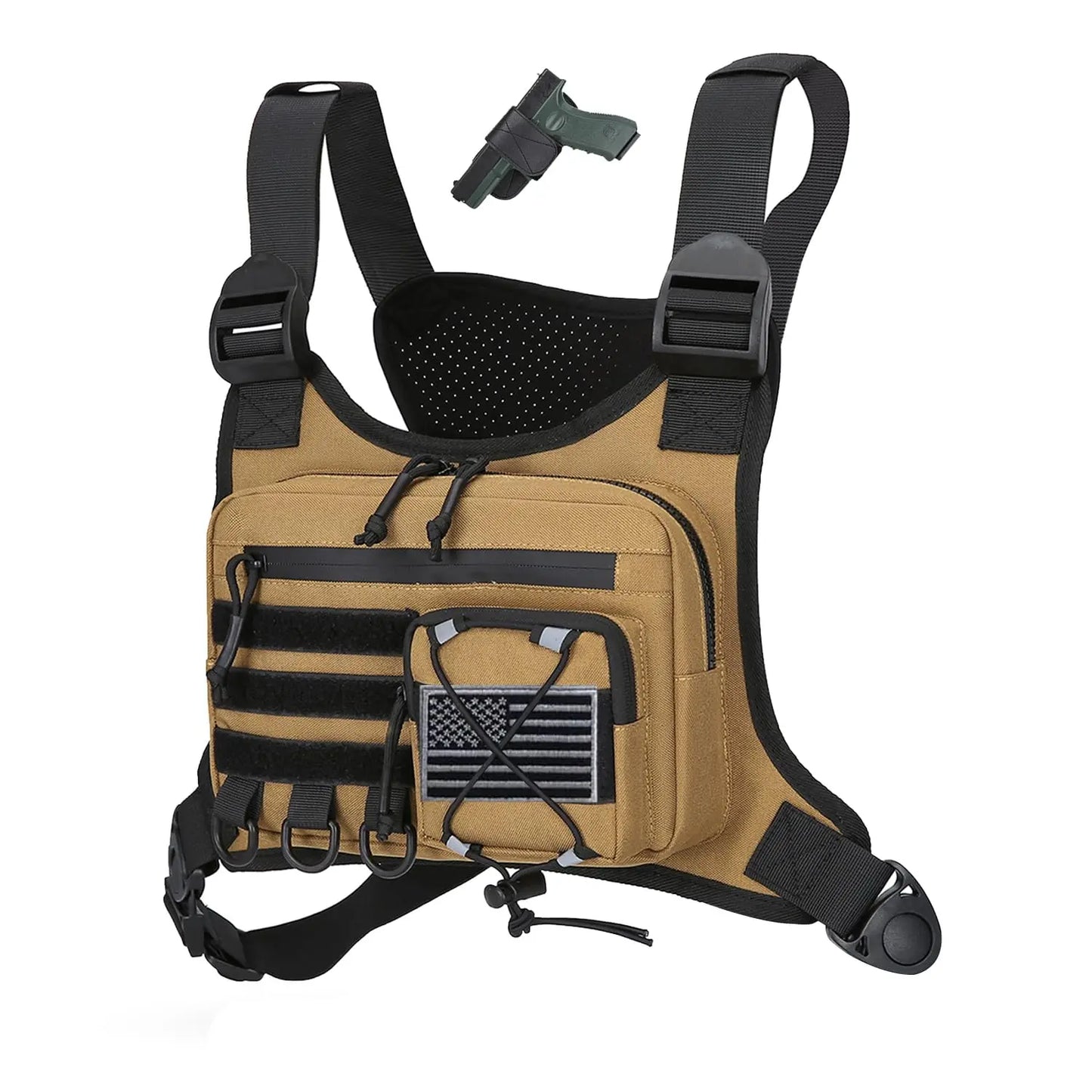 AQzxdc Outdoor Sports Chest Bag for Men, Chest Vest Holster Fits Most Pistols, EDC Travel Chest Pack for Running, Hiking