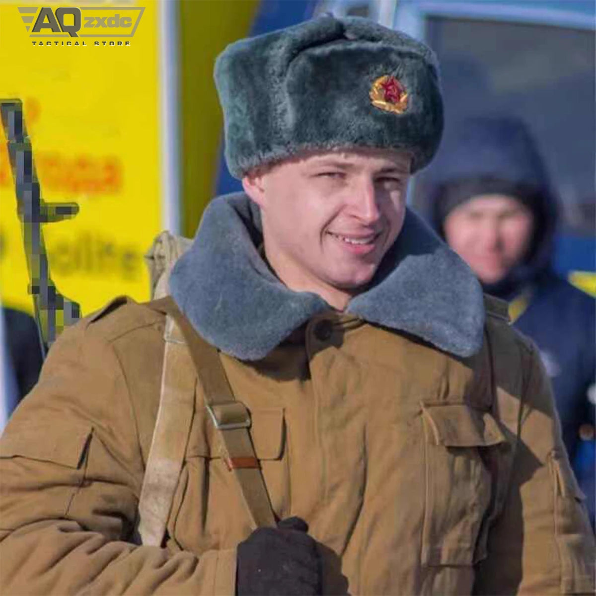 AQzxdc Cold War Soviet Russian Ushaka Cotton Hat M69 Red Army Star Gray Winter Hat Flocked Lei Feng Hat