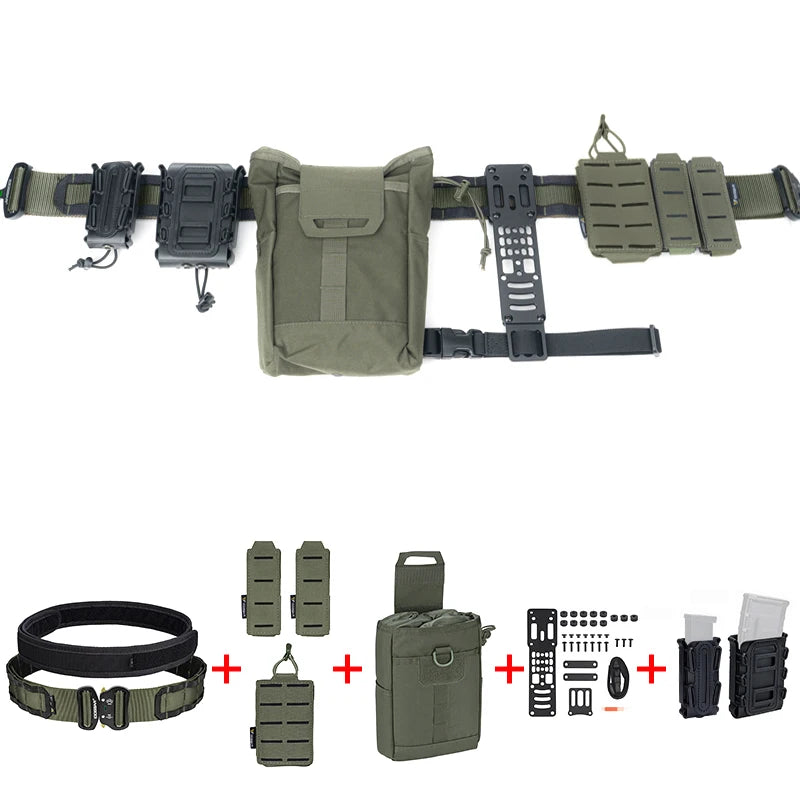 AQzxdc Tactical Military Waist Belt Set with Utility Pouch & Medical Pouch & Flash bang Pouch & 9mm 55 Mag Pouch Set for Airsoft