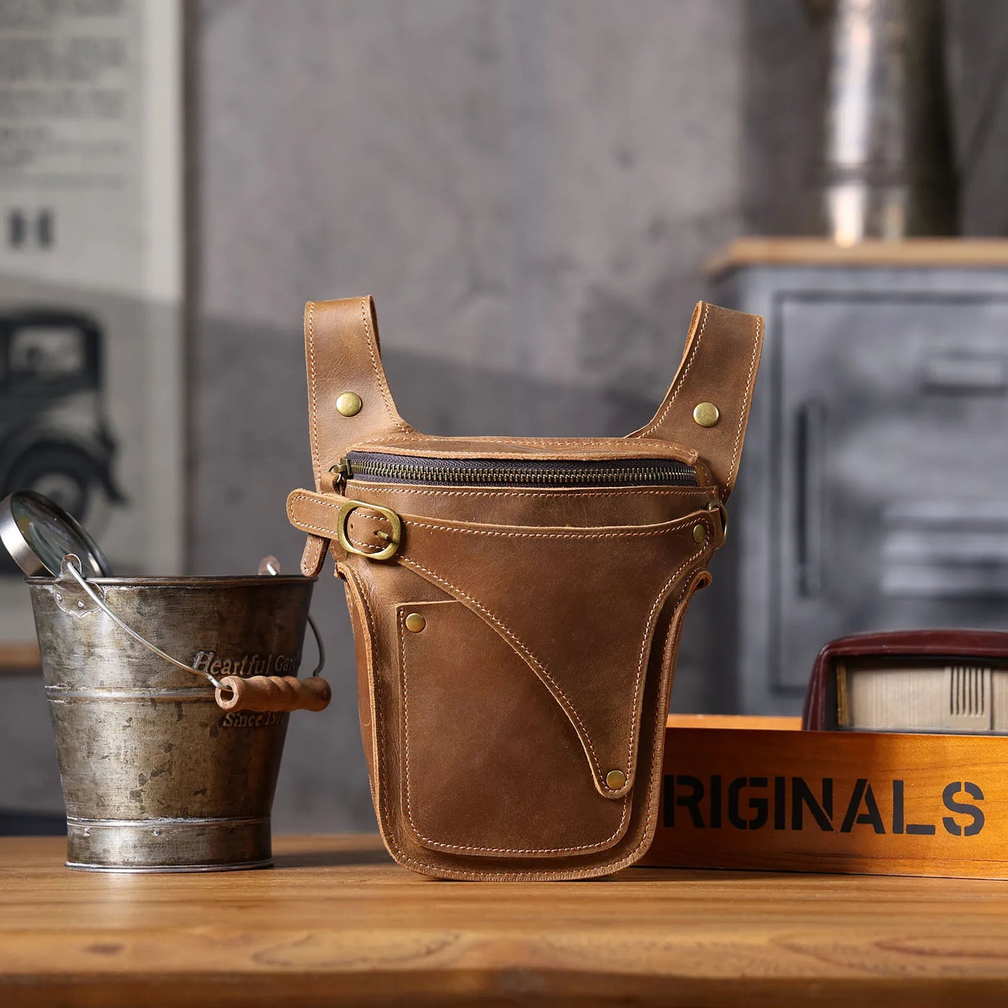 Men's Leather Vintage Belt Bag Multipurpose Tactical Waist Pack Outdoor Travel Motorcycle Bicycle Riding Drop Leg Bag Bum Pack
