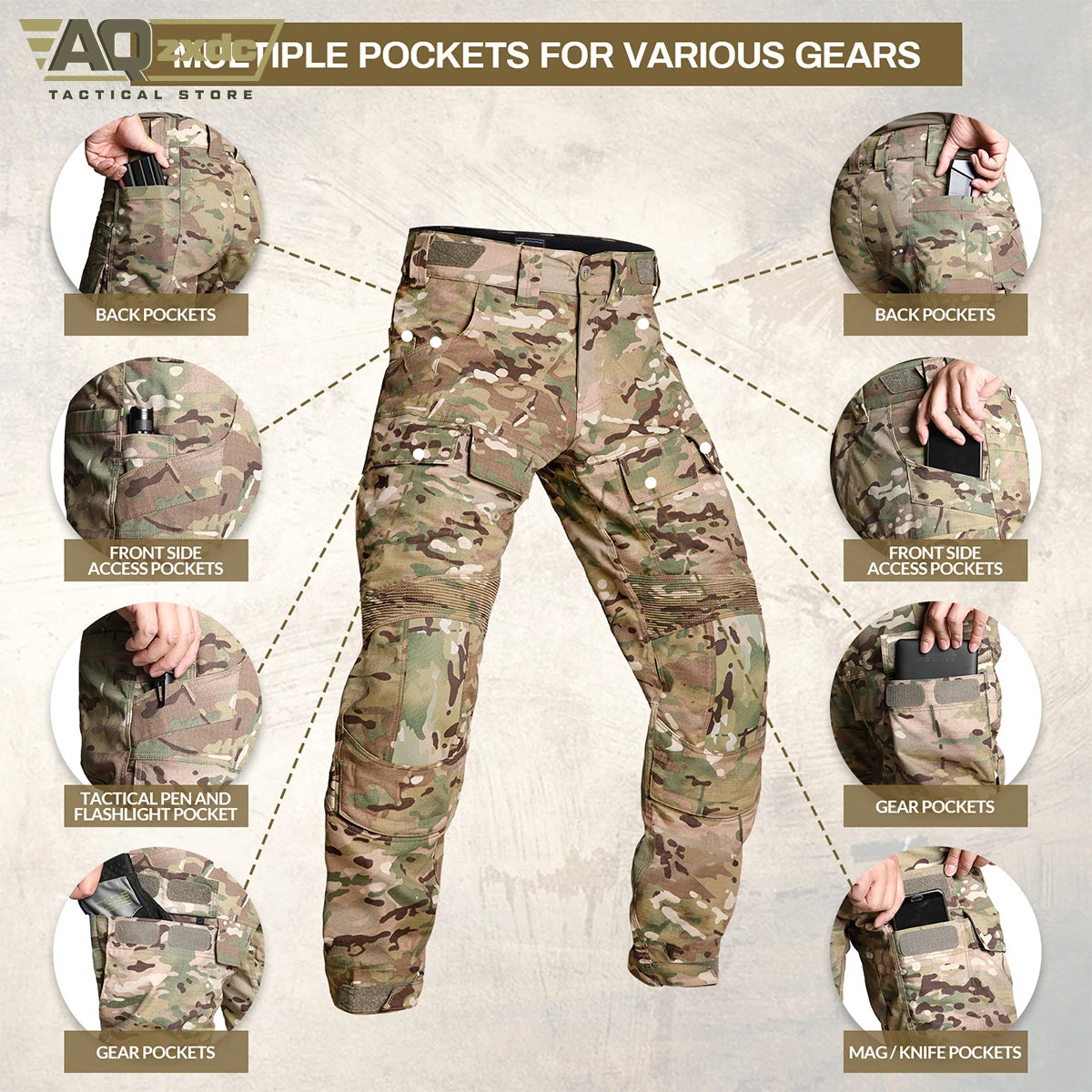 AQzxdc PTG Tactical Clothing G3 Knee Pads Pants Men's Camo Combat Paintball Removable Knee Pads Outdoor Activities Pant