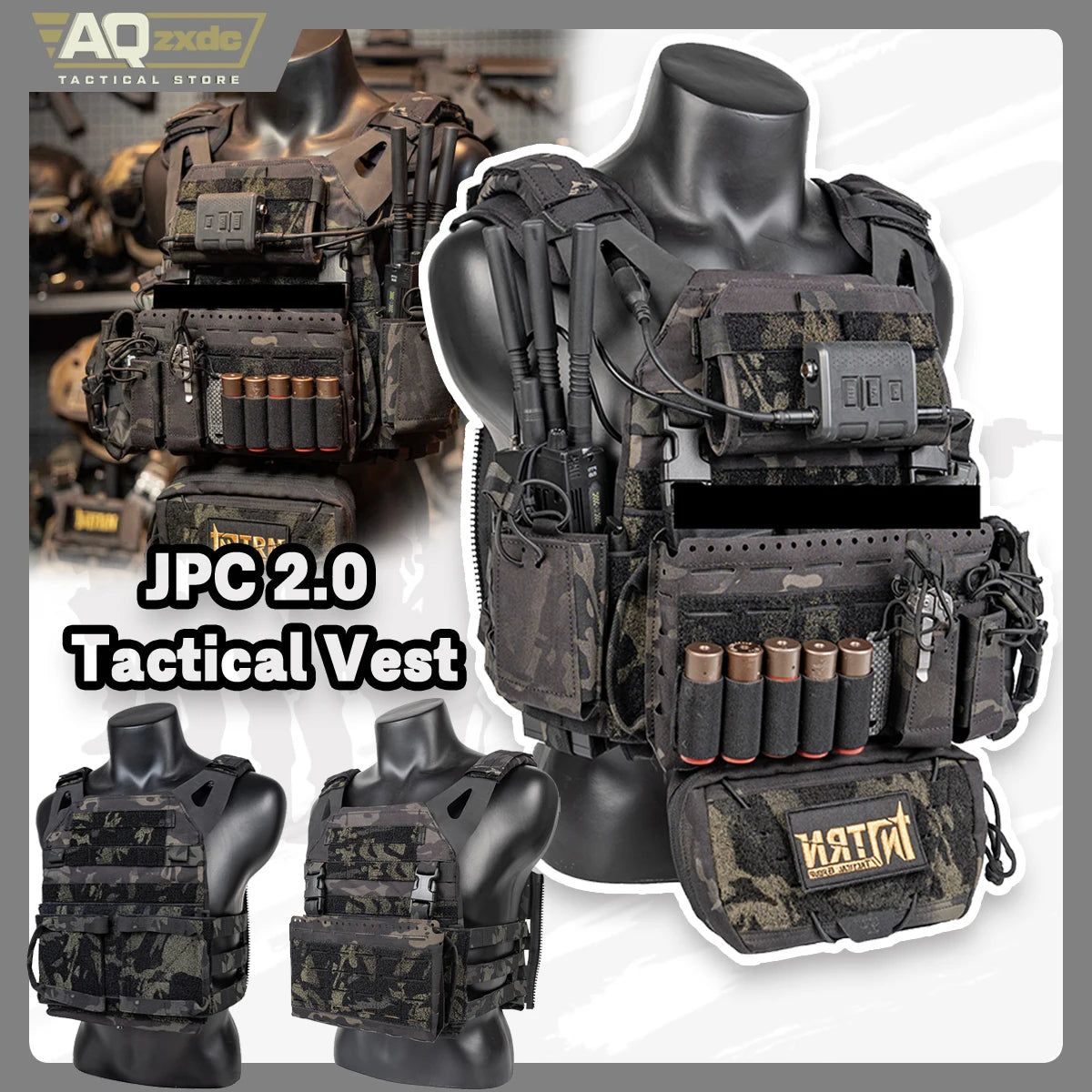 AQzxdc Tactical JPC2.0 Lightweight Tactical Vest with MK5 Panel Military Fan Vest Outdoor Sports Vest Airsoft Plate Carrier