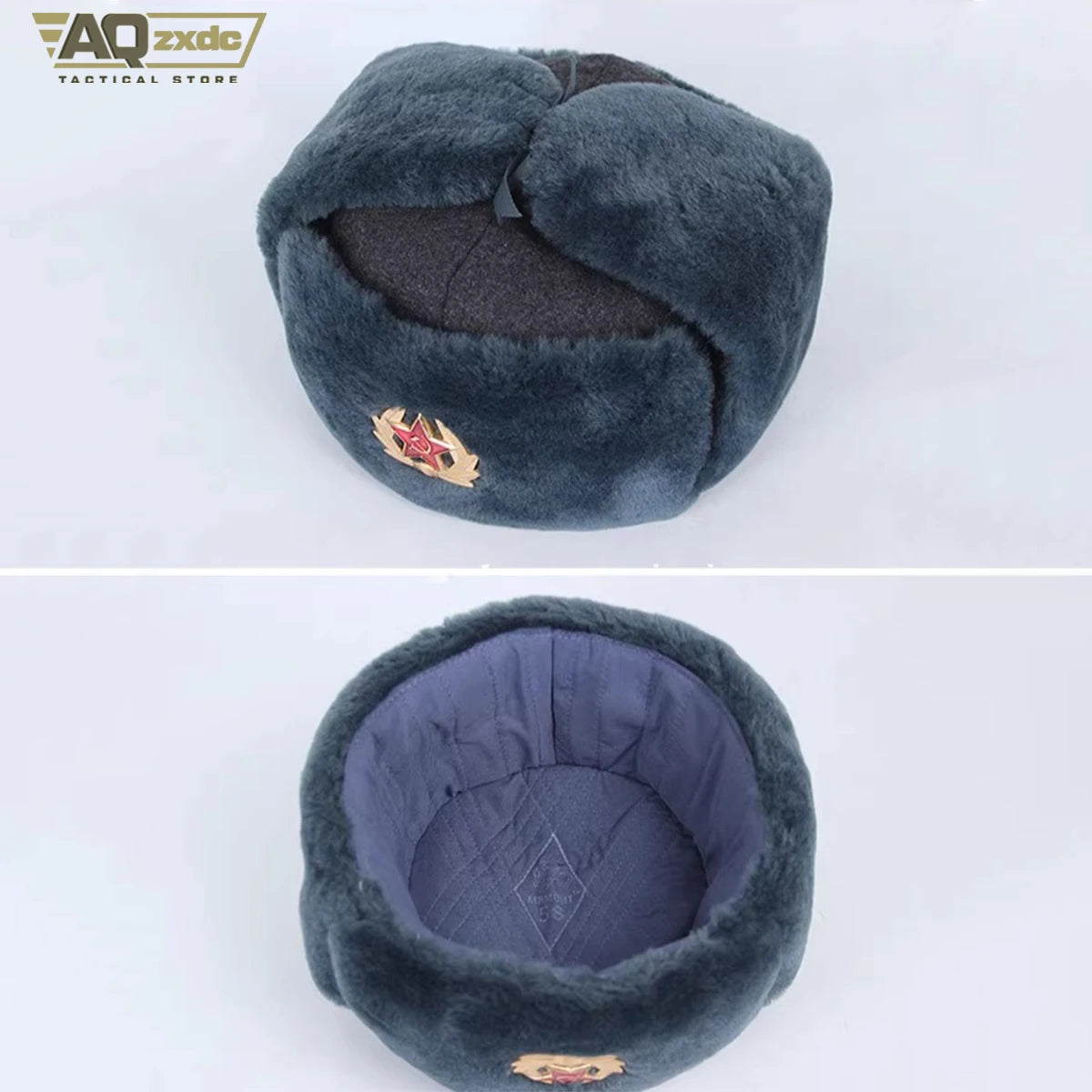AQzxdc Cold War Soviet Russian Ushaka Cotton Hat M69 Red Army Star Gray Winter Hat Flocked Lei Feng Hat